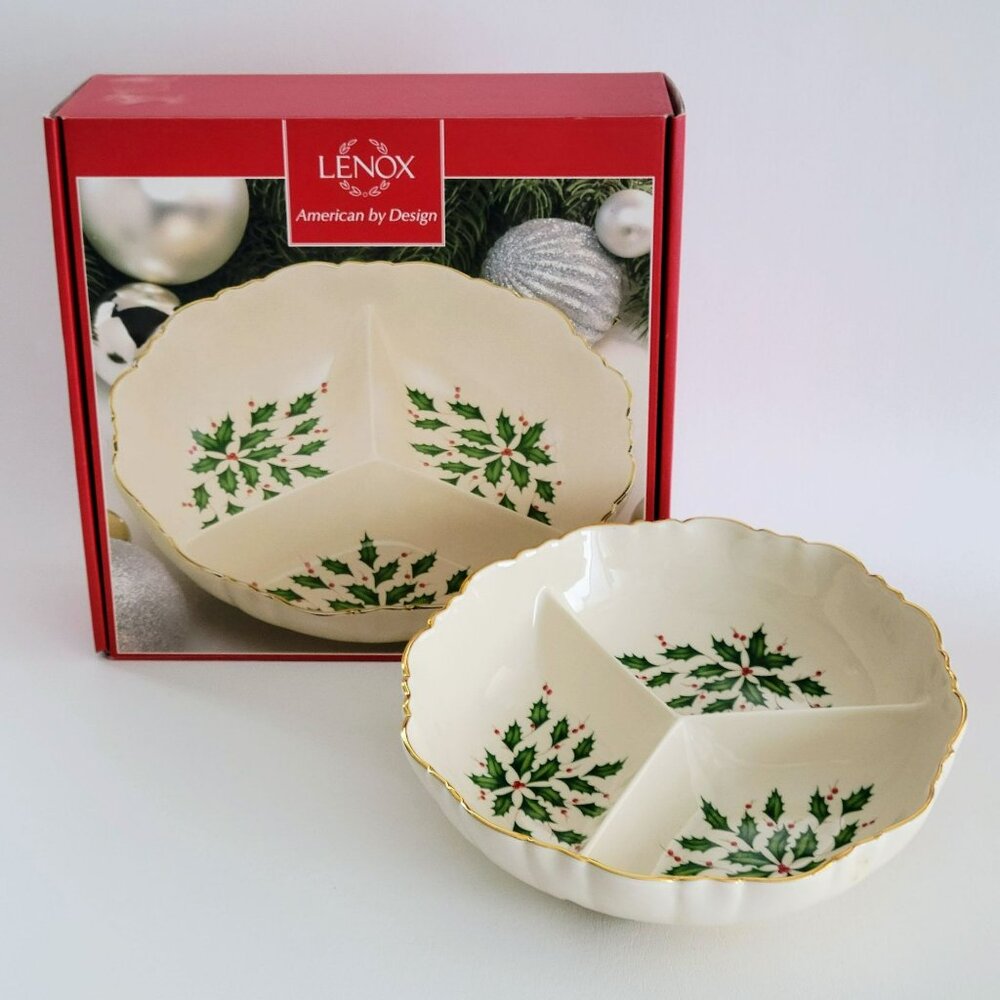 Lenox Holiday 3 Part Divided Server, Holly Berry, Festive Christmas Dishes
